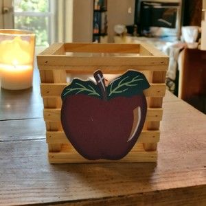 Candle Holder Red Apple Country Wood Crate Fruit Square Box Home Decor